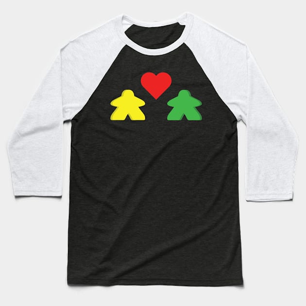 Green And Yellow Meeple Couple Board Game Valentine's Day Baseball T-Shirt by Shadowisper